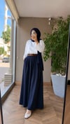 Luna Kemerli Keten Etek Pantolon  | Lacivert