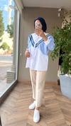 Marin Çizgi Detaylı Gömlek | Mavi