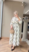 MAYRA Şal Desen Dokulu Elbise| Antrasit Geçişli