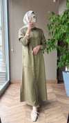 Minimal Düğmeli Uzun Elbise | Yeşil