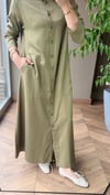Minimal Düğmeli Uzun Elbise | Yeşil