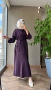 Minimal Kuşaklı Uzun Elbise | Mürdüm