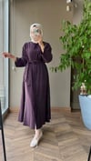 Minimal Kuşaklı Uzun Elbise | Mürdüm