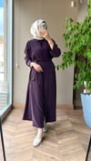 Minimal Kuşaklı Uzun Elbise | Mürdüm
