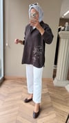 Nakış Detaylı Gömlek Tunik | Kahve