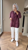 Nakış Detaylı Gömlek Tunik | Mürdüm