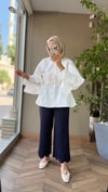 Nakış Detaylı Keten Pantolon | Lacivert