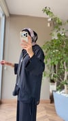 Poplin Gömlek & Şifon Kapüşonlu Ceket Takım | Siyah