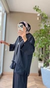 Poplin Gömlek & Şifon Kapüşonlu Ceket Takım | Siyah
