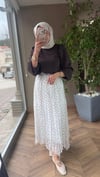 Puantiye Piliseli Astarlı Etek | Beyaz