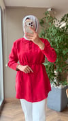 Velmira Nakış Detaylı Tencel Gömlek | Kırmızı
