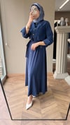 VİLORA Çiçek Nakış Detaylı Elbise | Lacivert
