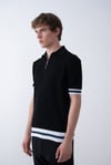  Yarım Fermuarlı Siyah Triko Polo Yakalı T-Shirt - Premium Ribana Detaylı 