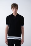  Yarım Fermuarlı Siyah Triko Polo Yakalı T-Shirt - Premium Ribana Detaylı 