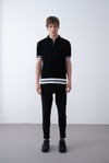  Yarım Fermuarlı Siyah Triko Polo Yakalı T-Shirt - Premium Ribana Detaylı 