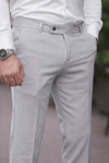 A Kalite Slim Fit Likralı Açık Gri Kumaş Pantolon