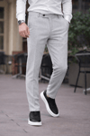 A Kalite Slim Fit Likralı Açık Gri Kumaş Pantolon