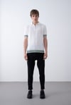 Beyaz Triko Polo Yakalı T-Shirt - Premium Ribana Detaylı 