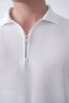 Beyaz Triko Polo Yakalı T-Shirt - Premium Ribana Detaylı 