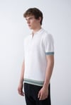 Beyaz Triko Polo Yakalı T-Shirt - Premium Ribana Detaylı 