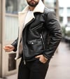 Biker Deri İçi Beyaz Kürklü Siyah Mont