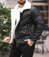 Biker Napa Deri İçi Beyaz Kürklü Siyah Mont