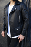 Biker Siyah Karbon Deri Ceket