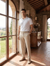 Gizli Düğme Detaylı Şık Slim Fit Krem Kumaş Pantolon