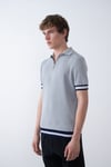 Gri Triko Polo Yakalı T-Shirt - Premium Ribana Detaylı 