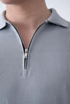 Gri Triko Polo Yakalı T-Shirt - Premium Ribana Detaylı 