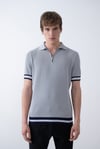 Gri Triko Polo Yakalı T-Shirt - Premium Ribana Detaylı 