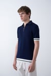 Lacivert Triko Polo Yakalı T-Shirt - Premium Ribana Detaylı 