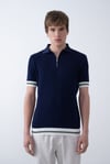 Lacivert Triko Polo Yakalı T-Shirt - Premium Ribana Detaylı 