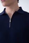 Lacivert Triko Polo Yakalı T-Shirt - Premium Ribana Detaylı 