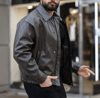 Oversize Vintage Haki Deri Ceket