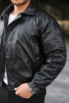 Oversize Vintage Kapitone Dolgulu Siyah Deri Ceket