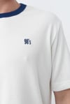 Premium  90's Beyaz Erkek T-Shirt - Kontrsat Yaka Detaylı 