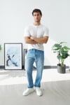 Premium  Henley Yaka Beyaz T-Shirt - Rib Dokulu Modern Fit