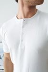 Premium  Henley Yaka Beyaz T-Shirt - Rib Dokulu Modern Fit