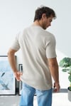 Premium  Henley Yaka Krem T-Shirt - Rib Dokulu Modern Fit