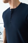 Premium  Henley Yaka Lacivert T-Shirt - Rib Dokulu Modern Fit