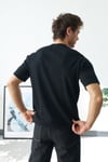Premium  Henley Yaka Siyah T-Shirt - Rib Dokulu Modern Fit