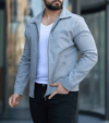 Relax Fit Açık Gri Keten Ceket
