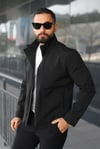 Siyah Su İtici Teknik Kumaş Yağmurluk/Rüzgarlık Ceket