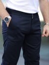 Slim Fit Chino Keten Lacivert Pantolon