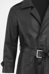 Slim Fit İçi Kürklü Siyah Deri Trençkot