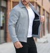 Tek Fermuar Detaylı Açık Gri Kaşe Ceket/Mont