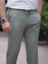 Yazlık İnce Keten Jogger Haki Pantolon