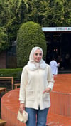 Angora Yumuşak Dokulu Kürk Yaka Ceket Krem