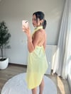 Asimetrik Kesim Saten Bluz Sarı